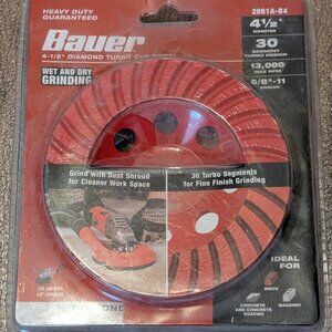 Bauer 4-1/2" Diamond Turbo Cup Wheel Uses 4.5" Grinders Brick Concrete Masonry